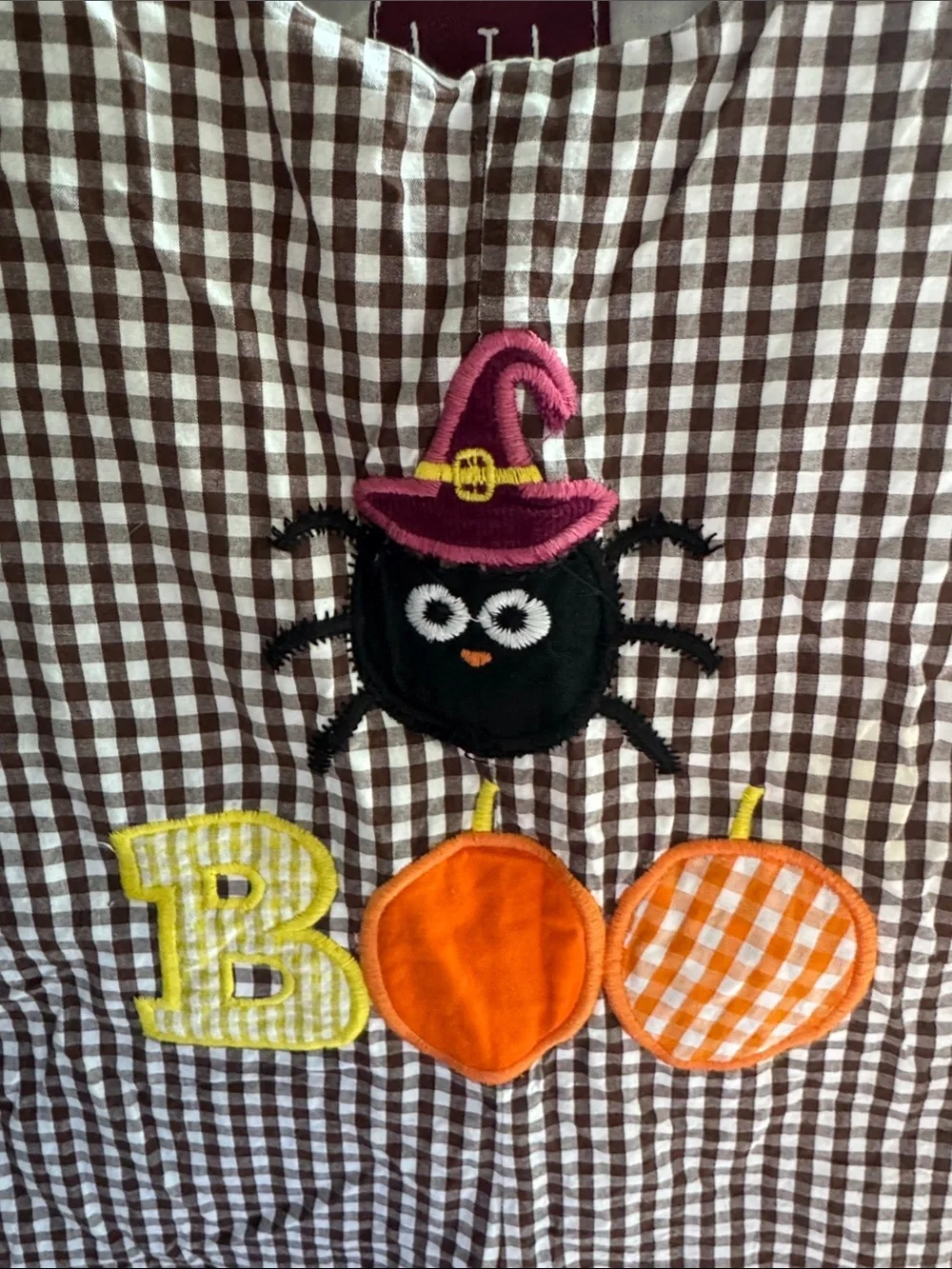 Kids Brown Gingham 'Boo' Appliqué One-Piece Romper